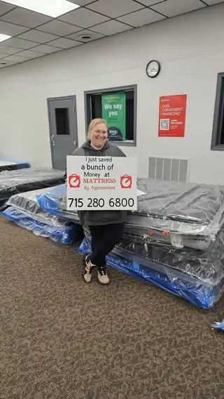 Customer with new mattress savings
